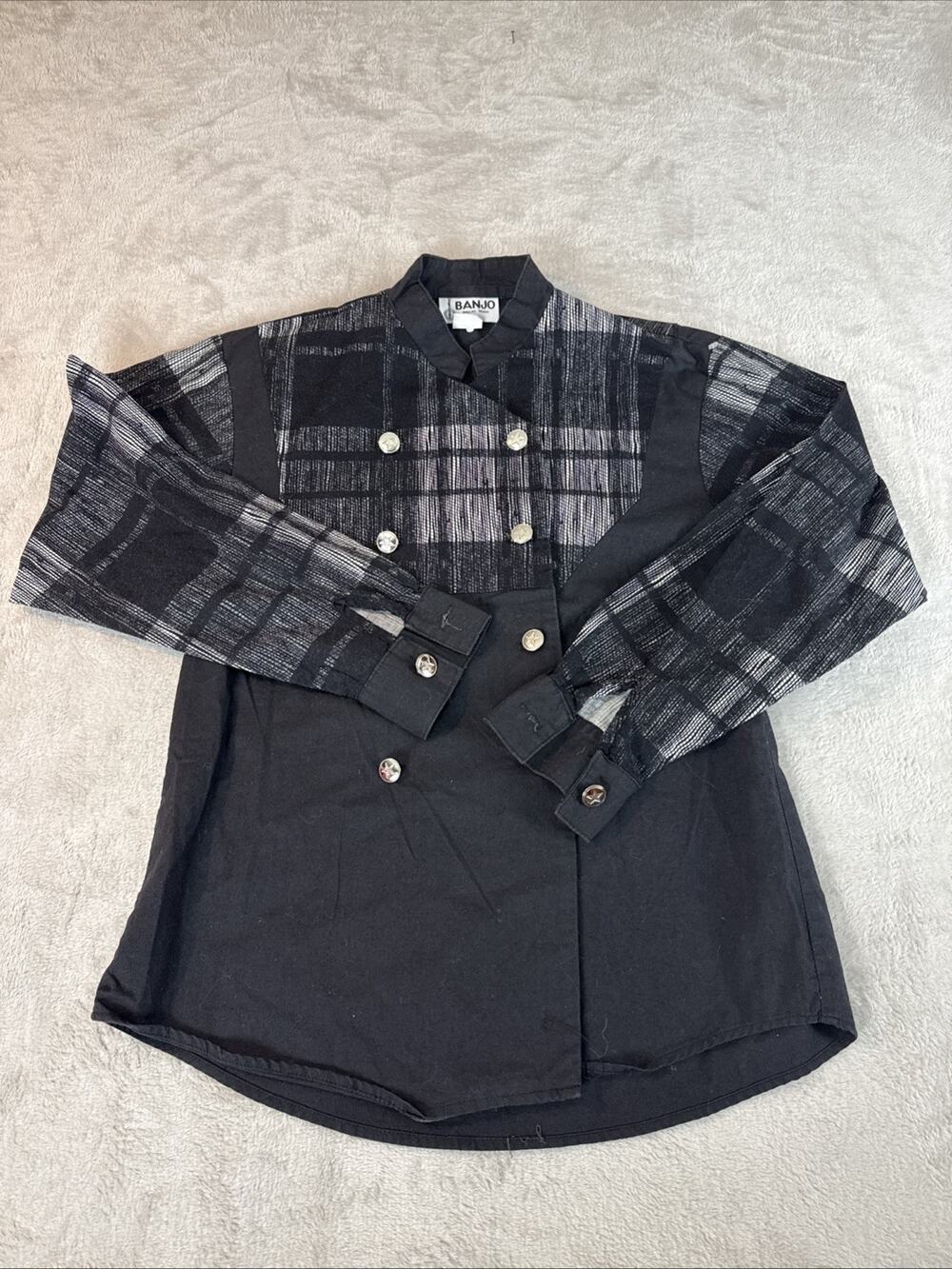 Vintage Banjo Western Star southwest Shirt Small USA Rodeo Cowgirl Chic Black